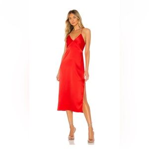 Alice + Olivia Loraine Seamed Slip Midi Dress Color: Bright Poppy